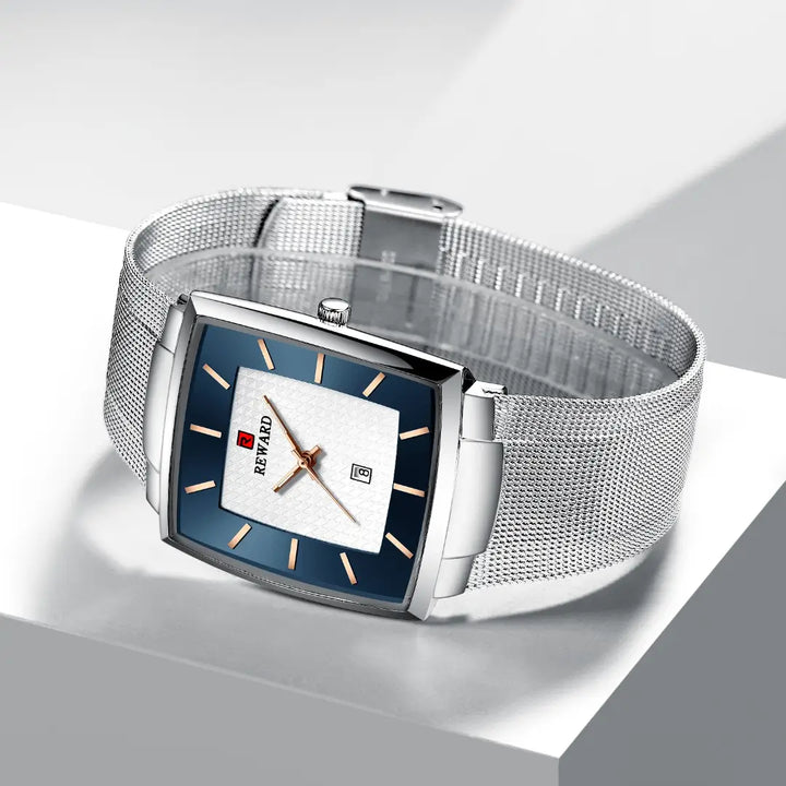 Relógio minimalista masculino prata reward monaco prestige