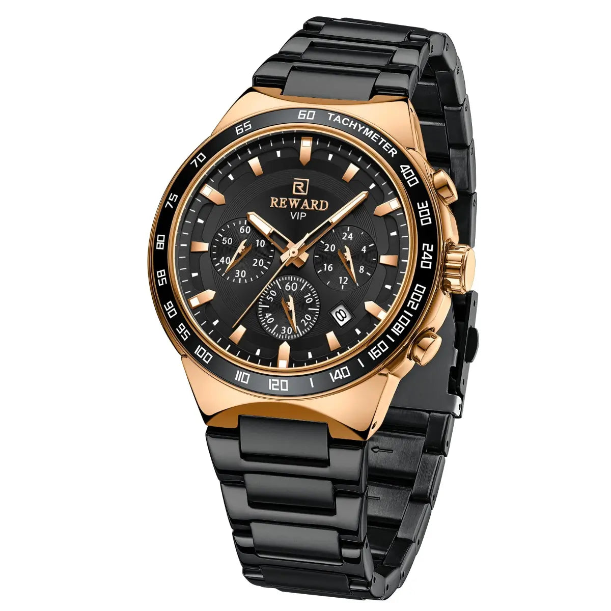 Relógio Masculino Preto com caixa em dourado Reward VIP Magnus com movimento quartzo