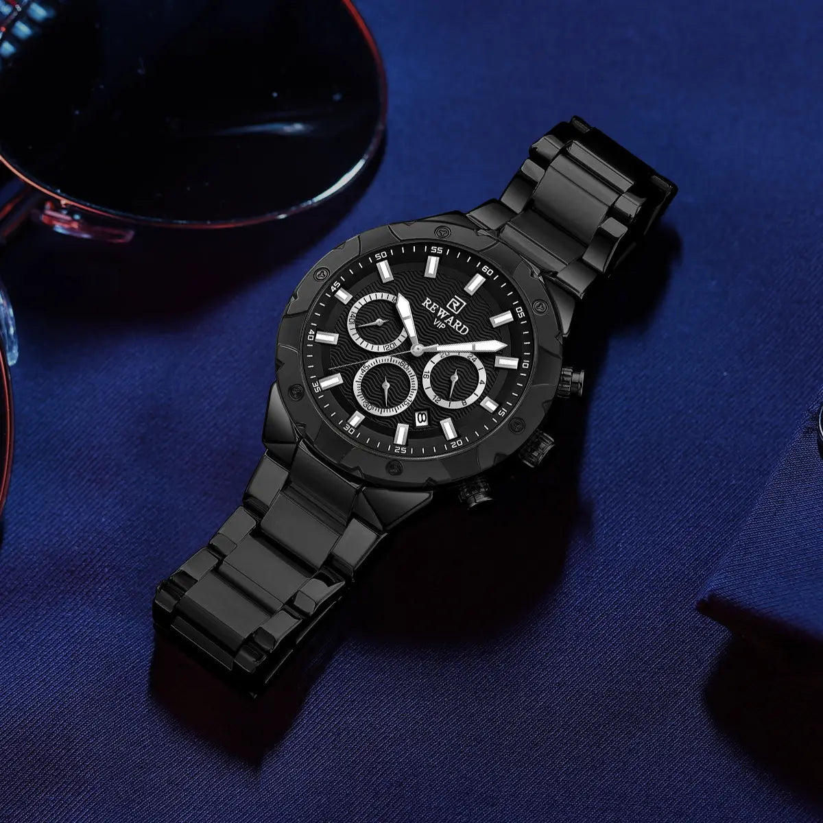 Relógio masculino preto em aço inoxidável Reward VIP Legacy