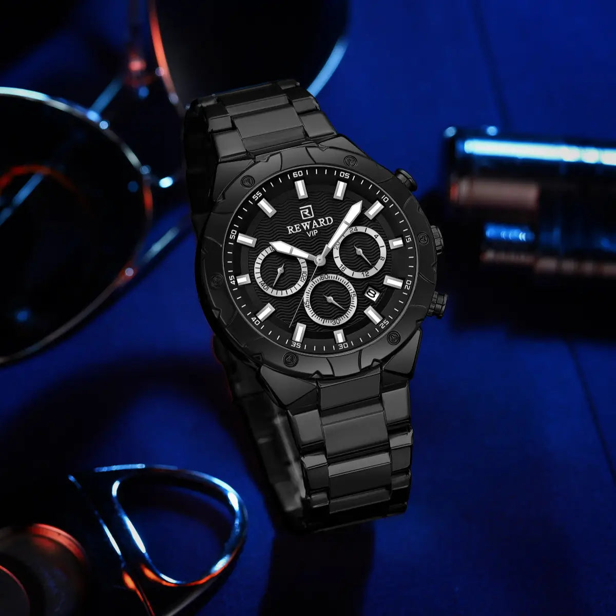 Relógio masculino Preto Reward VIP Legacy com movimento quartzo e design imponente