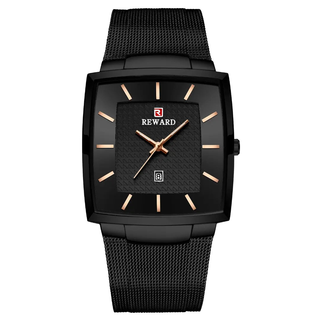 Relógio masculino preto Reward VIP Monaco com design quadrado e mostrador elegante