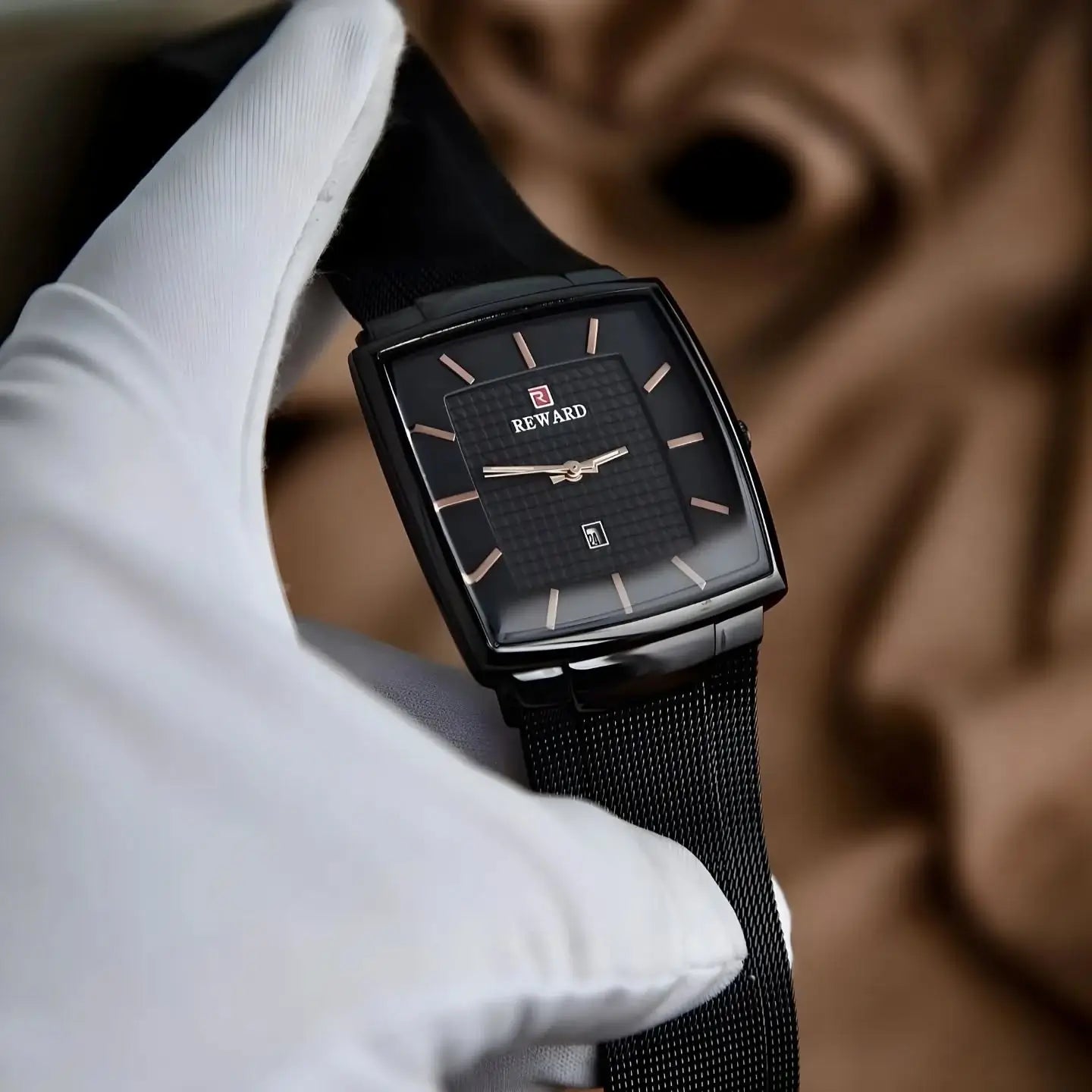 Detalhes do relógio masculino preto Reward VIP Monaco com acabamento refinado e elegante