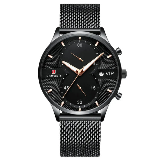 Relógio masculino preto reward vip linéar black - frente