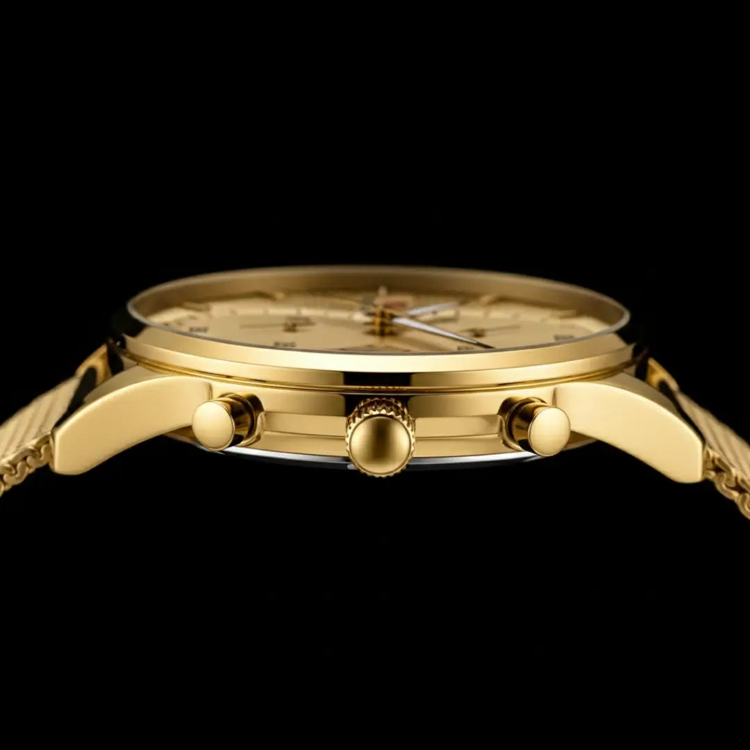 Caixa do relógio minimalista masculino Linéar dourado 45 mm com acabamento metálico