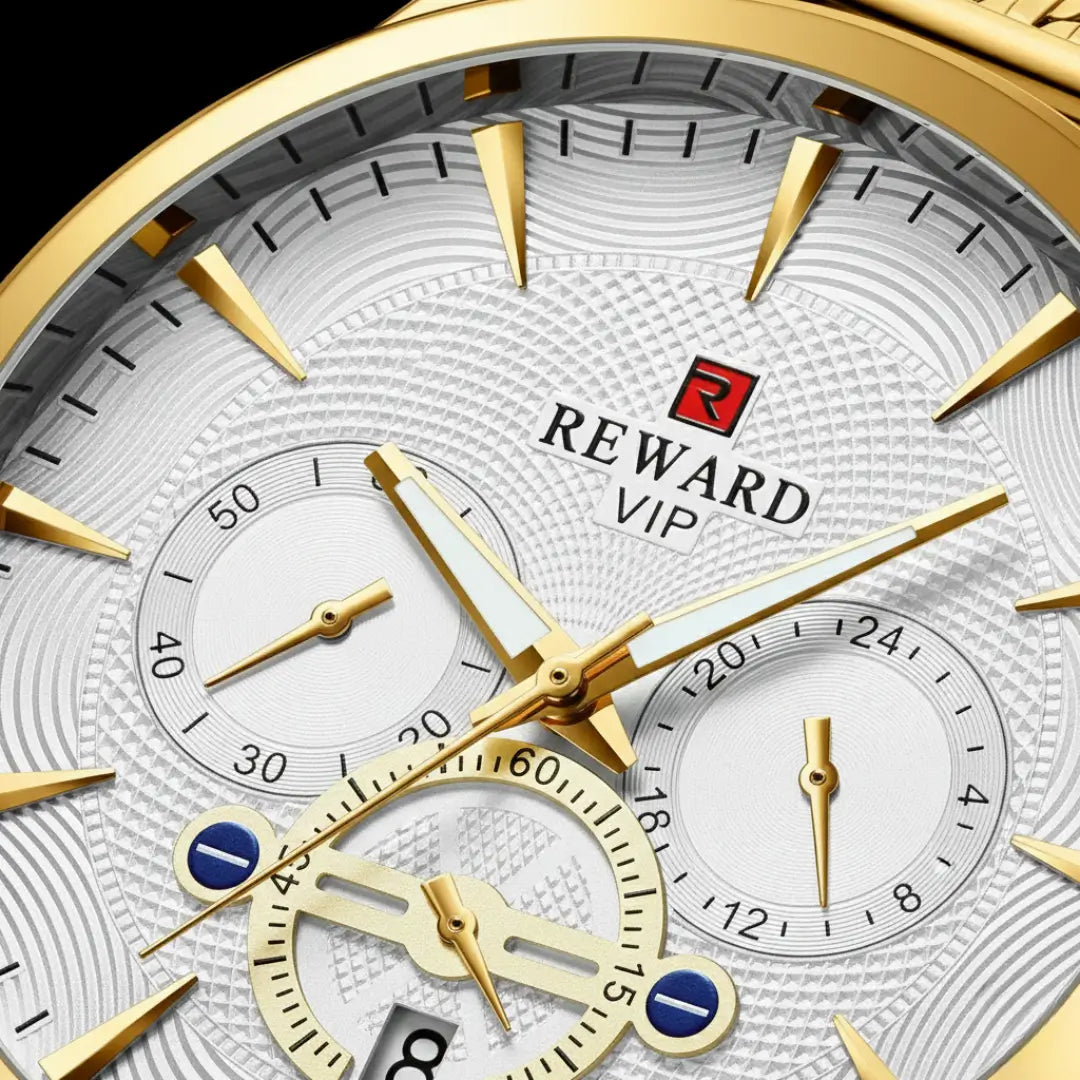 Mostrador do relógio minimalista masculino Linéar dourado 44 mm