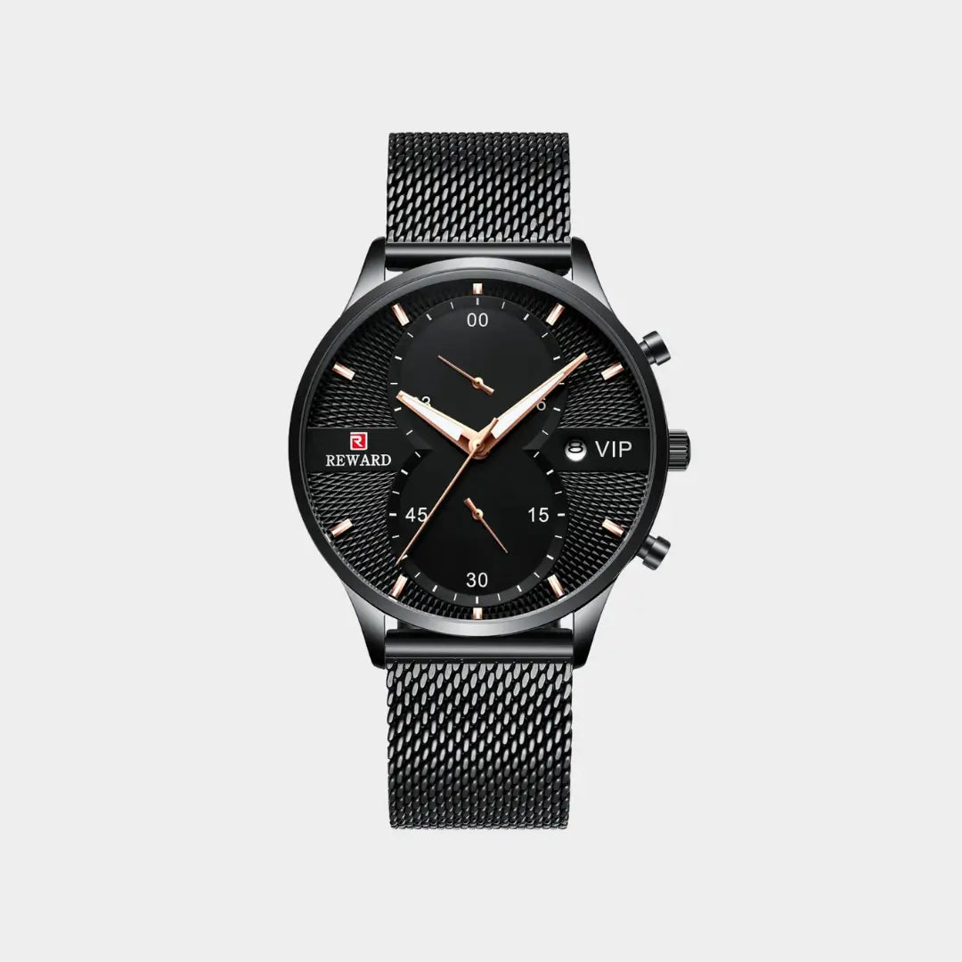 Relógio minimalista masculino preto Linéar 45 mm visto de frente