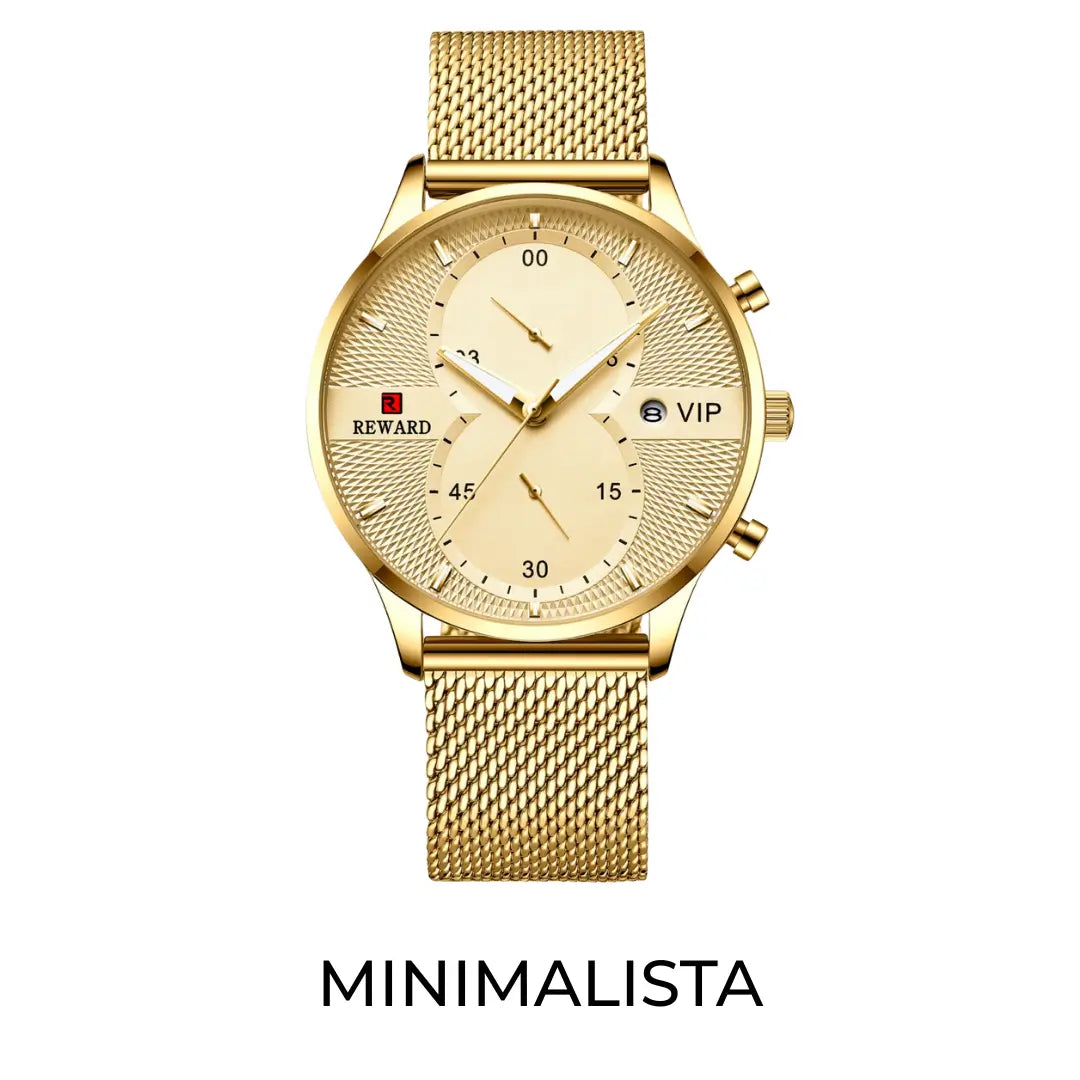 Relógio minimalista masculino dourado Reward VIP 
