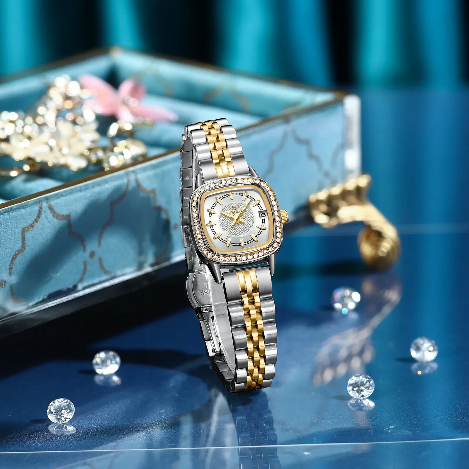 Relógio Quadrado Feminino Pequeno Dourado Elegance Mini 23 mm