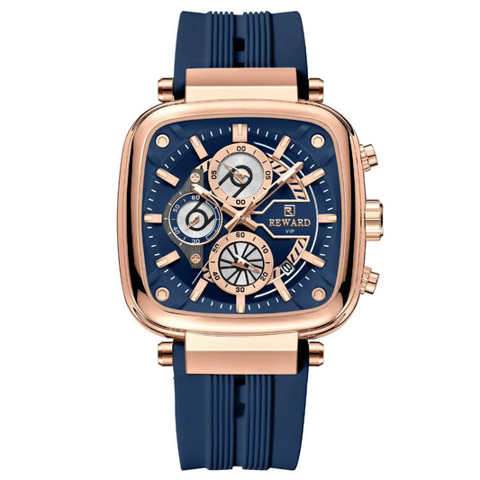 Relógio quadrado masculino azul com pulseira de silicone REWARD