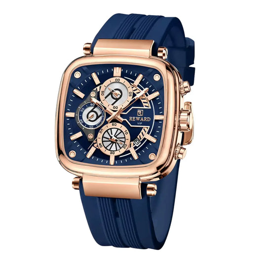 mostrador Relógio quadrado masculino azul com pulseira de silicone REWARD