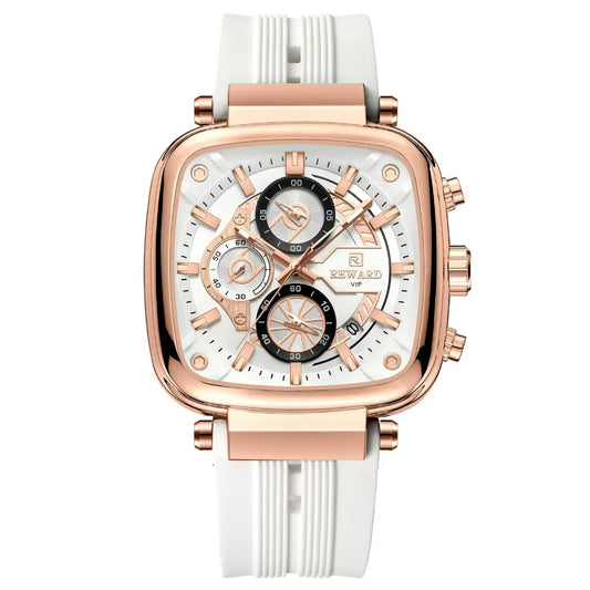 Relógio quadrado masculino branco com pulseira de silicone – vista frontal