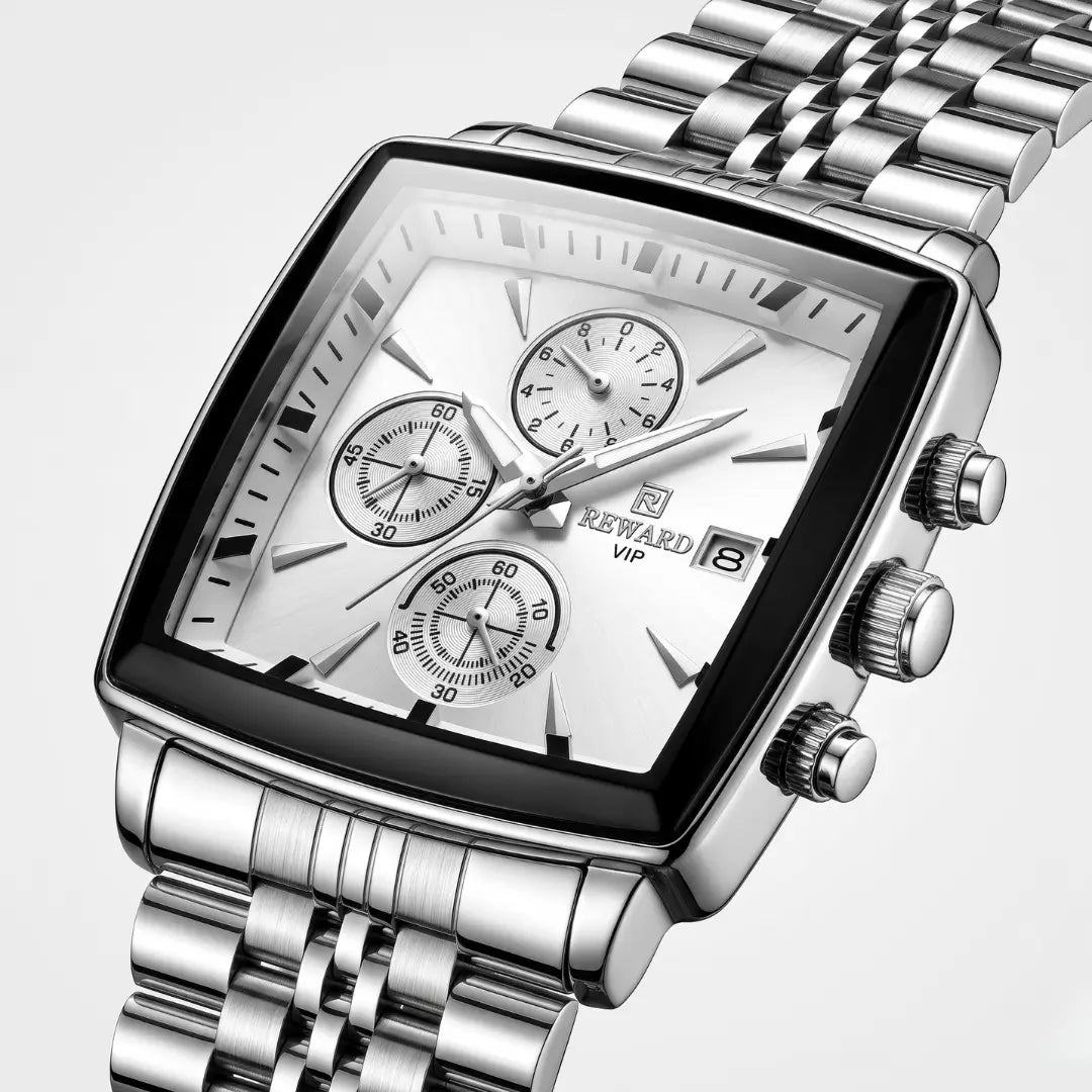 Relógio quadrado masculino prat Reward VIP Monaco Chronograph 40mm  com vista do cristal e mostrador