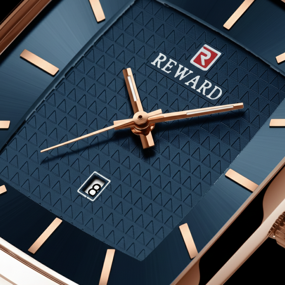 Relógio quadrado masculino de perfil social Monaco Date 37mm com vista do mostrador azul