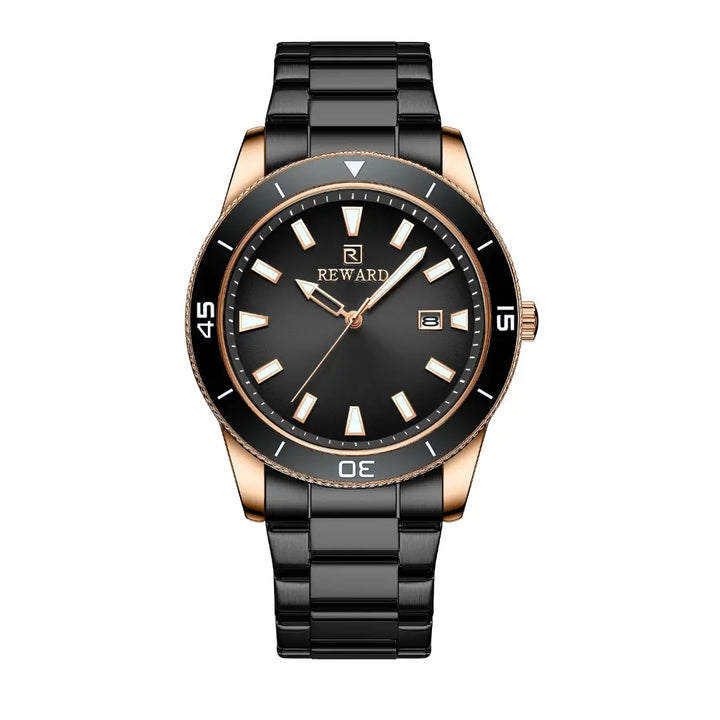 Relógio masculino preto e dourado Reward VIP Heritage com movimento quarto Seiko