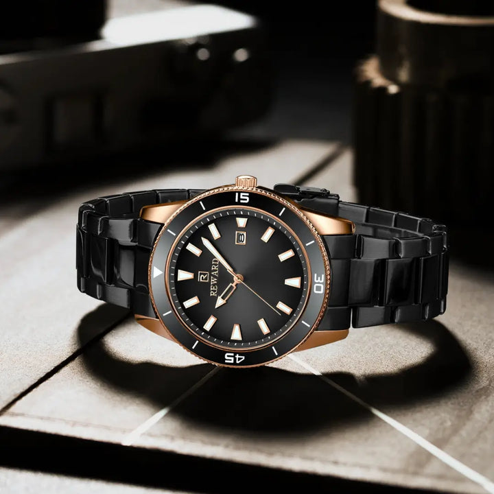Relógio masculino preto reward vip heritage - cristal mineral