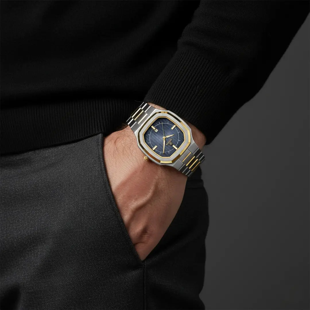 Relógio social masculino bicolor Signature 38mm octogonal no pulso