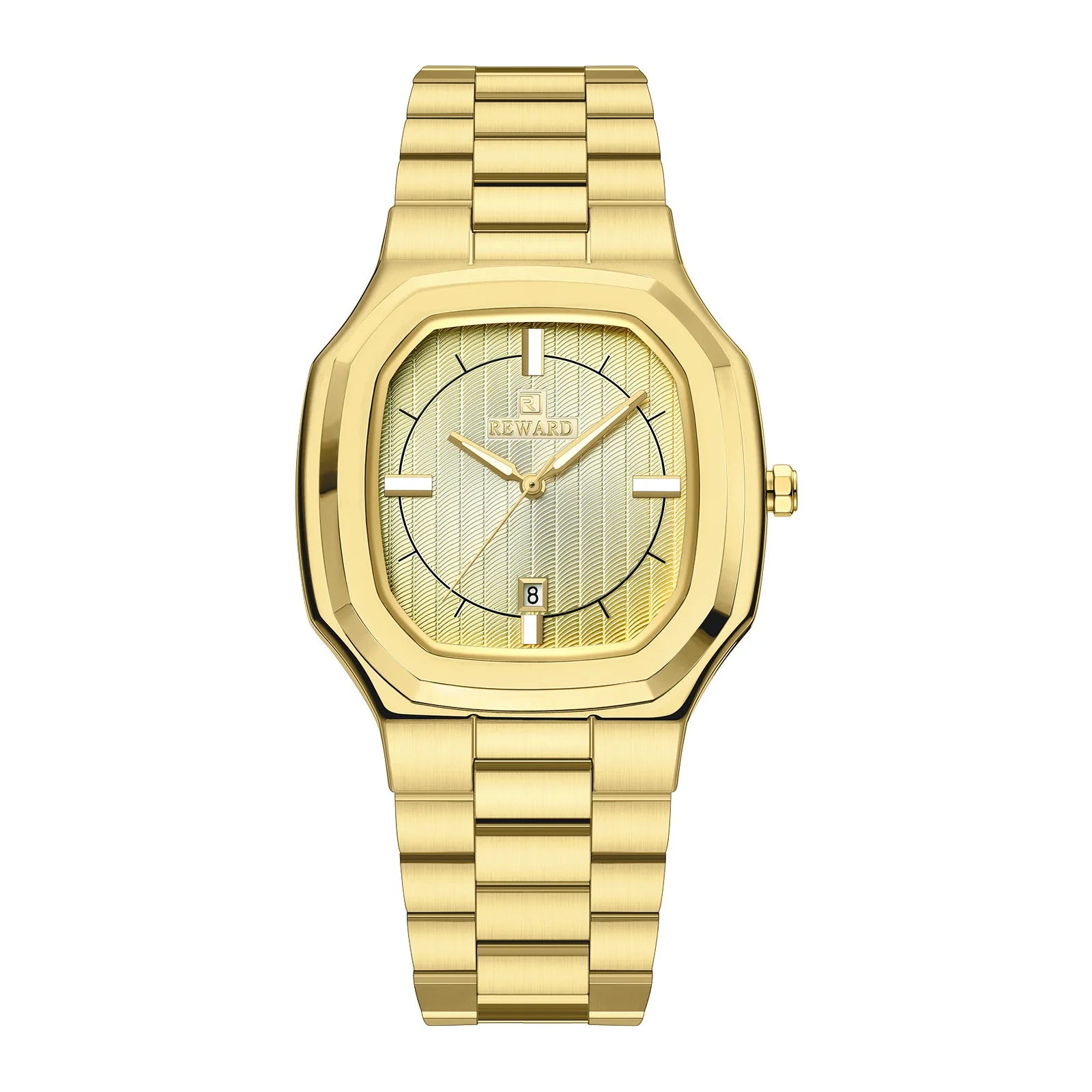 Relógio social masculino dourado Reward VIP Signature visto de frente