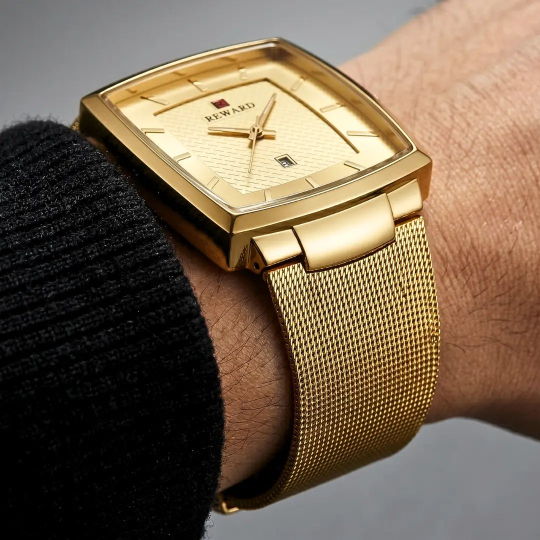 Relógio Masculino Social Dourado Monaco Date 37mm