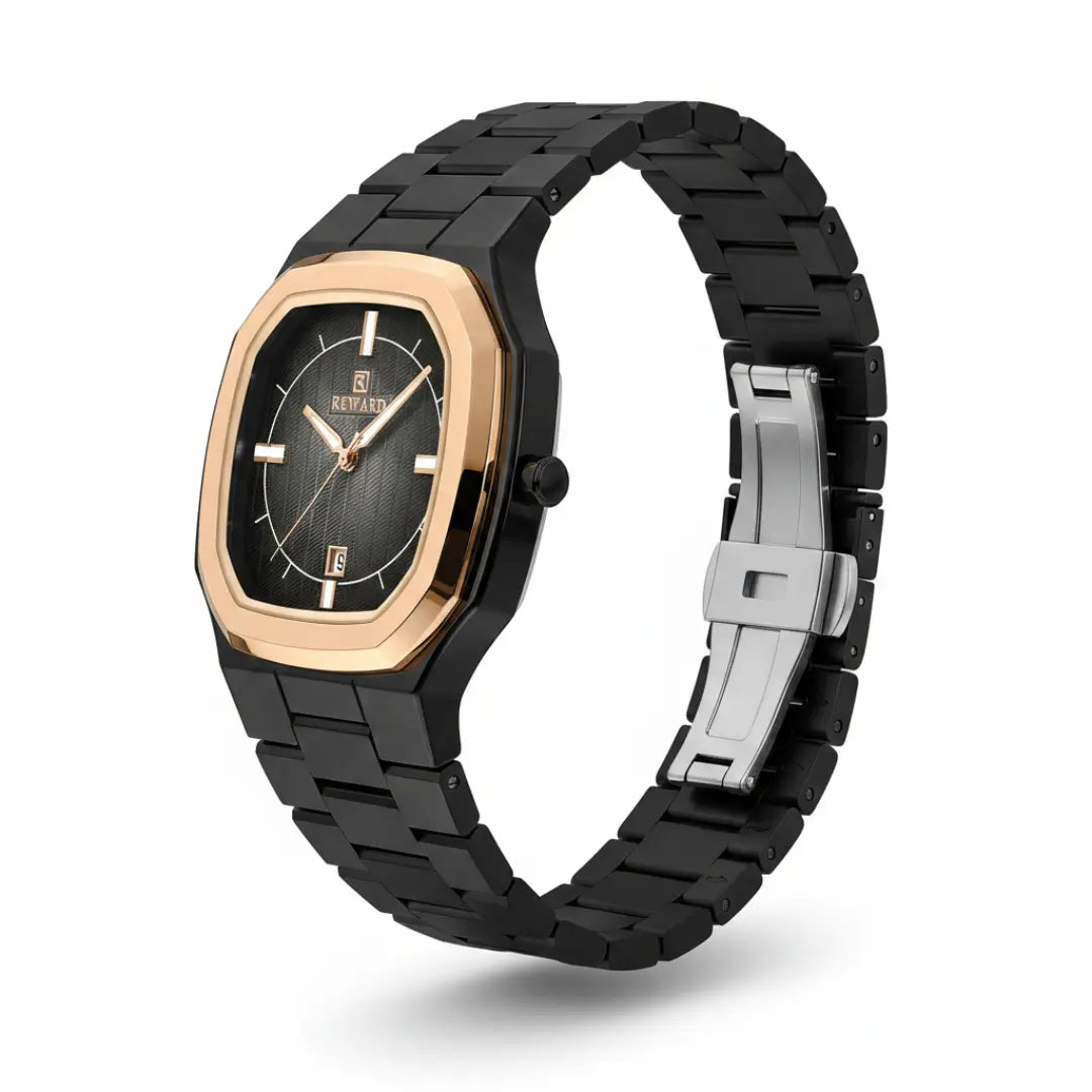 Relógio social masculino preto Signature 38mm Octogonal visto da lateral