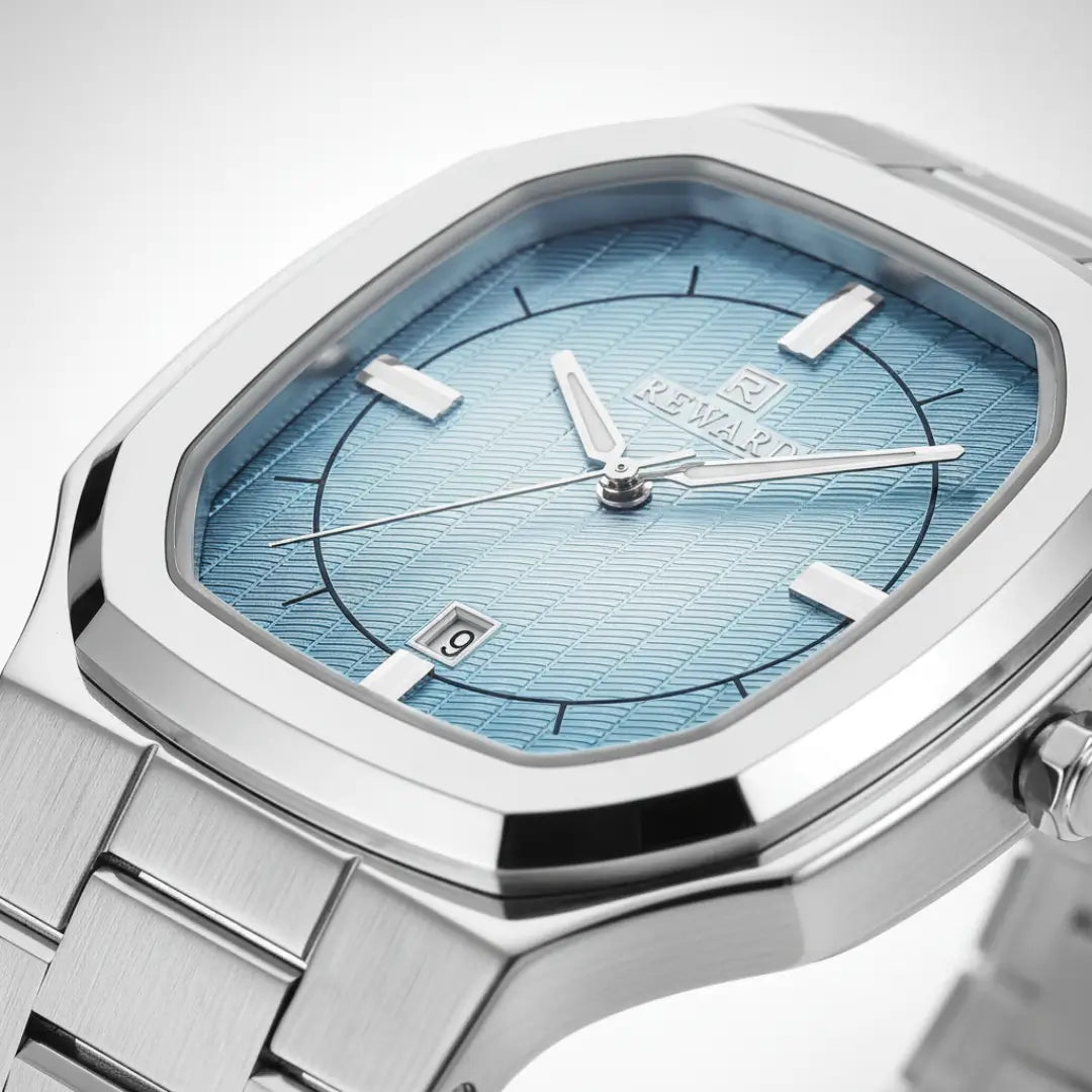 Cristal do relógio social masculino Signature prata com design do cristal octogonal