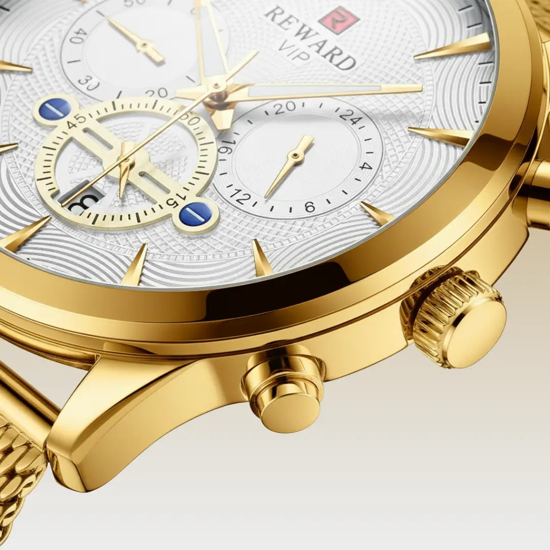 Relógio Minimalista Masculino Dourado Reward VIP Linéar 44 mm