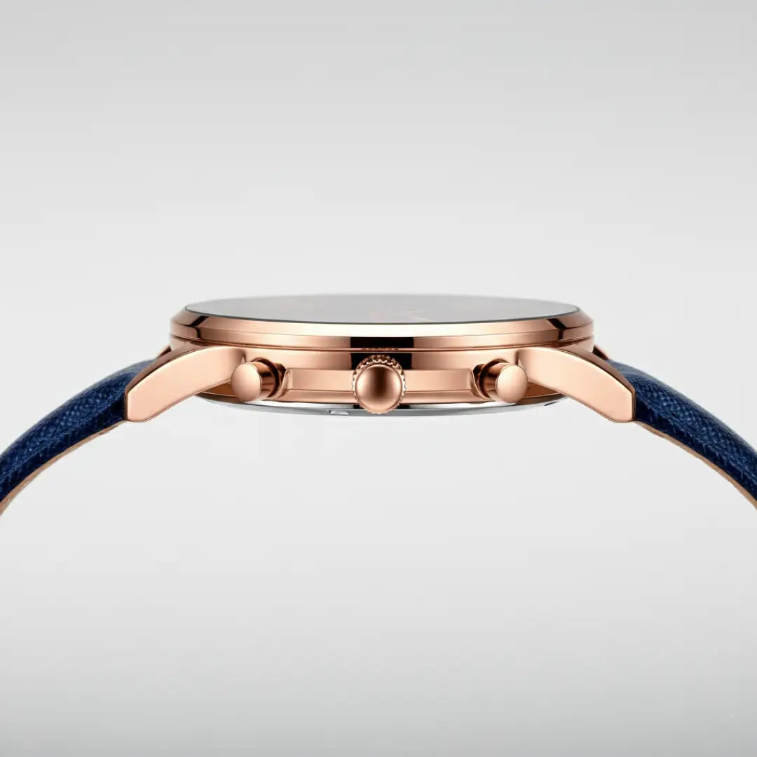 Relógio Clássico Masculino Pulseira de Couro Linéar Blue 45 mm