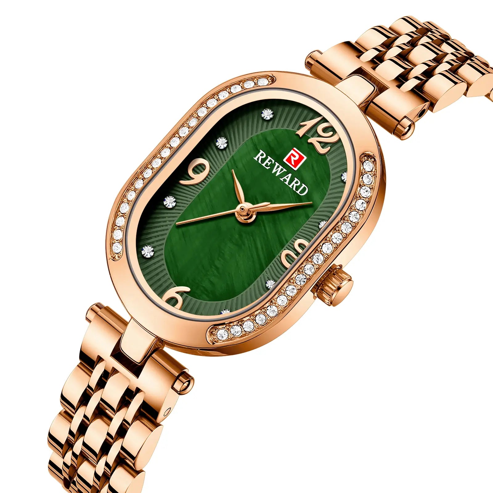 Relógio Feminino Pequeno Rose Gold Reward VIP Octávia Mini emerald